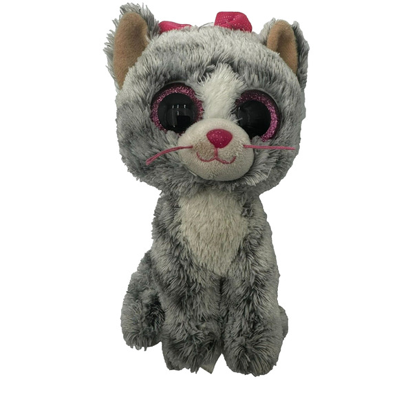 TY Beanie Boos KIKI GREY Gray STRIPED CAT Big Eyes Pink plush toy doll retired - Picture 1 of 6